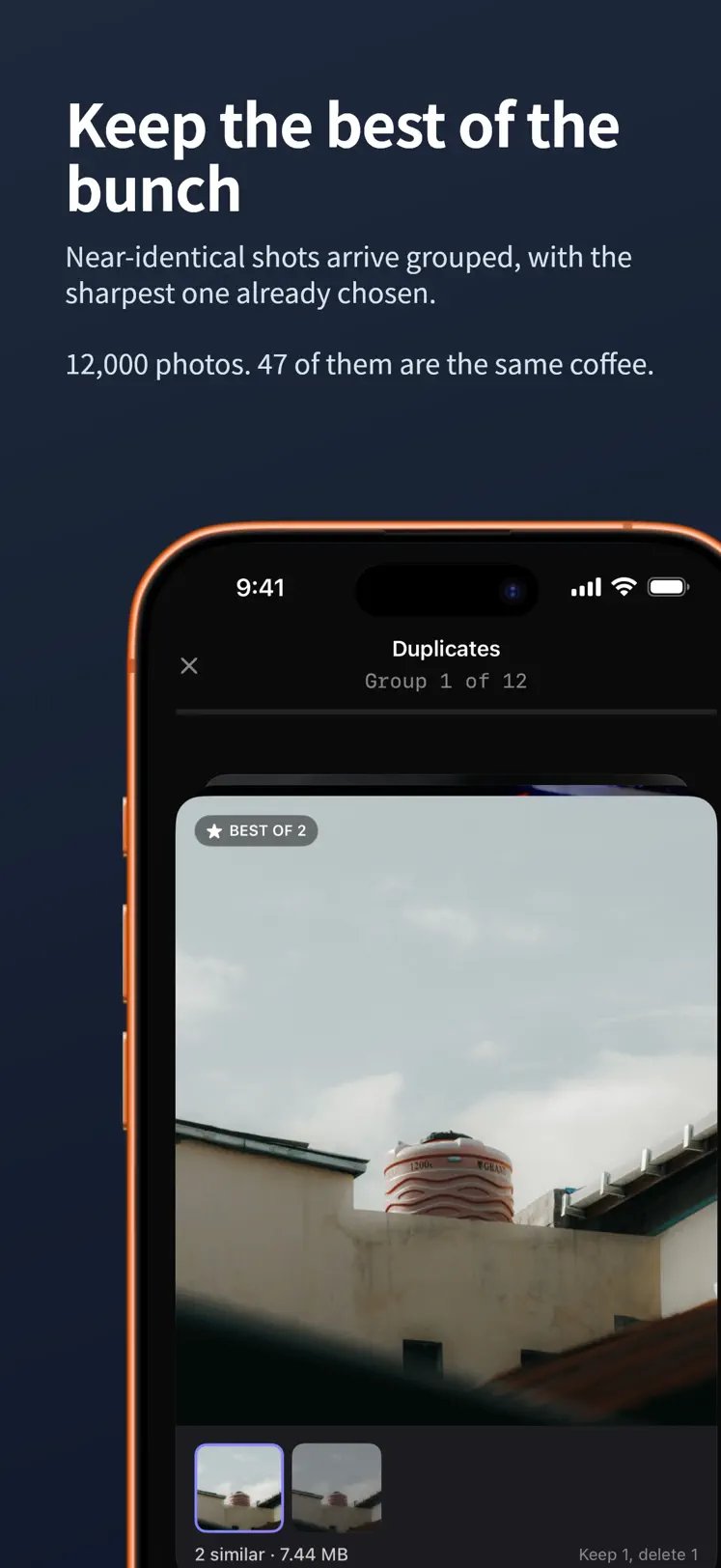 Near-identical shots grouped together with a suggested best shot